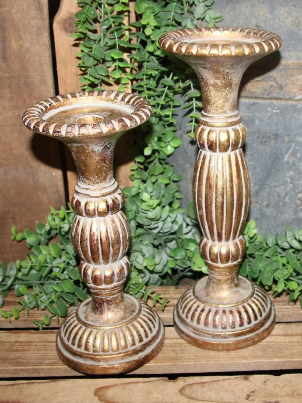 Pair of Elegant Old World French Country Gold Candle Holders